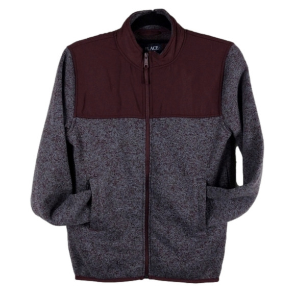 Children's Place Burgundy Fleece Knit Round Collar Long Sleeve Zip Up Jacket - Picture 1 of 12